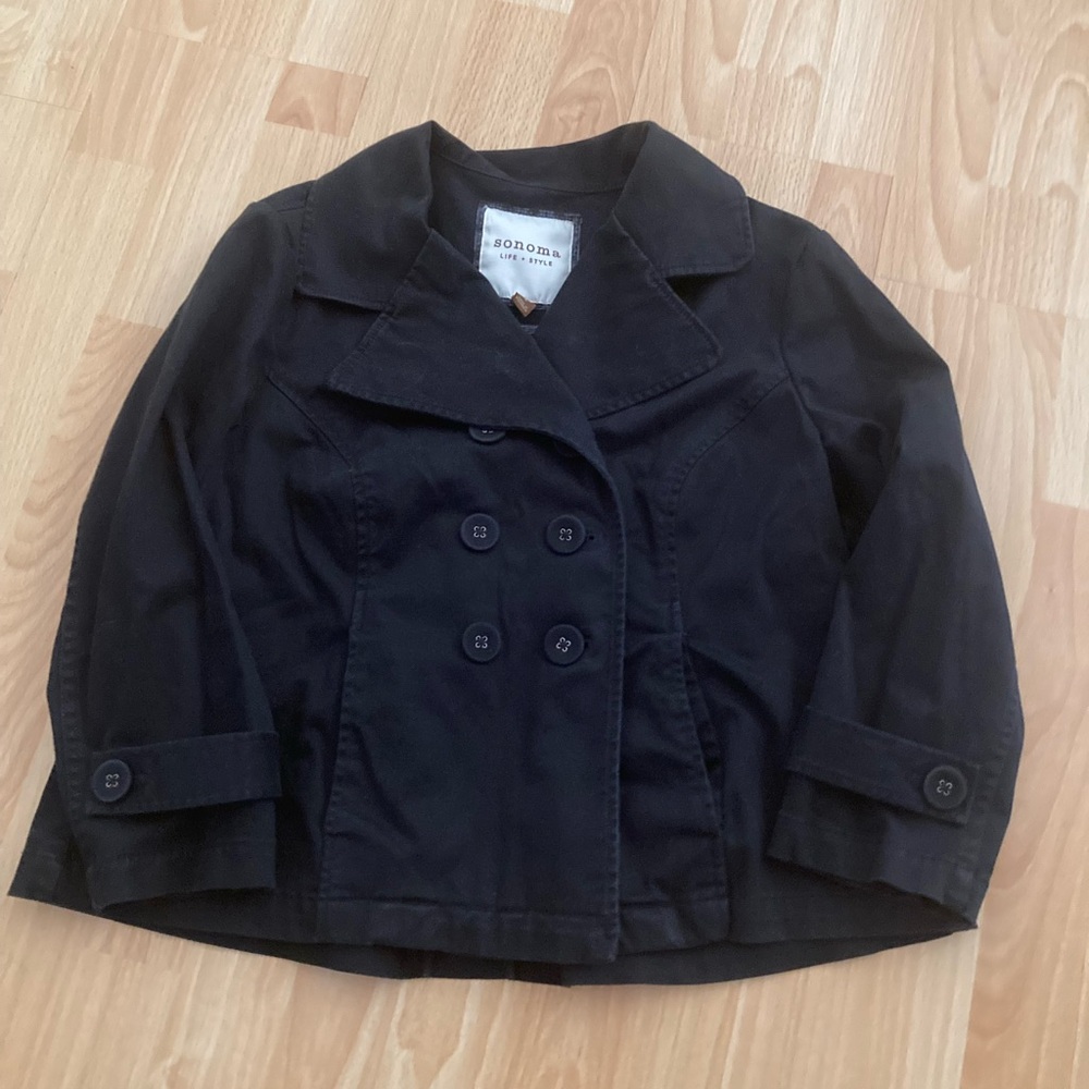 Sonoma Women’s Black Double Breasted Short Cotton/Spandex Jacket Size Small